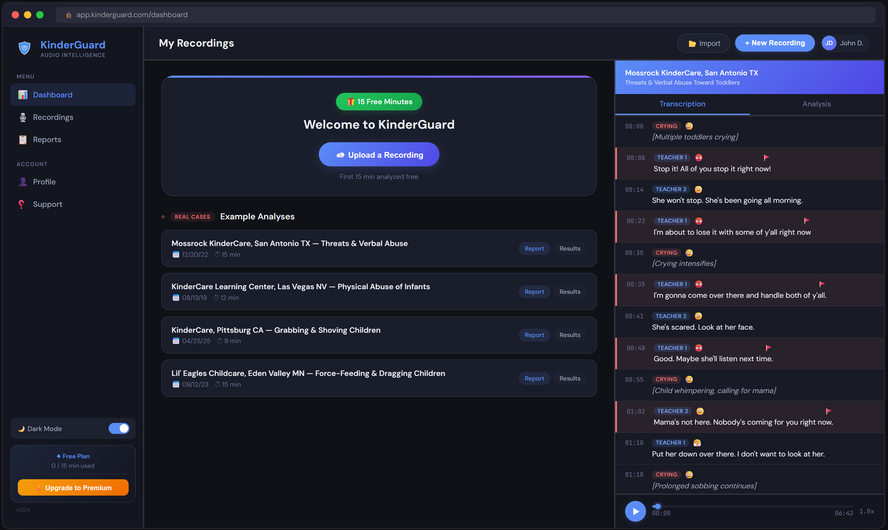 Kinderguard Dashboard Screenshot